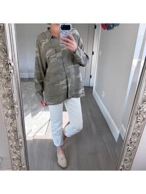 Rails Large Linen Blend Camouflage Button-Up Shirt Size L